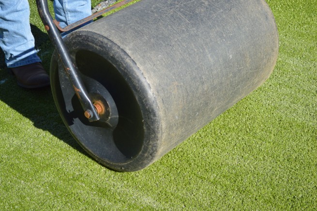 Atlanta artificial grass installation - top layer rolled